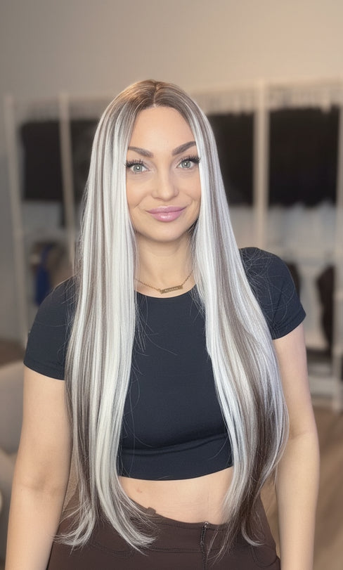 Long Blonde Wig w/Brown Lowlight