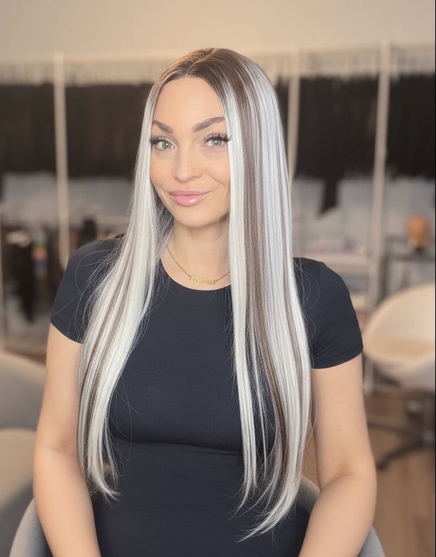 Long Blonde Wig w/Brown Lowlight