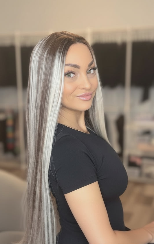 Long Blonde Wig w/Brown Lowlight