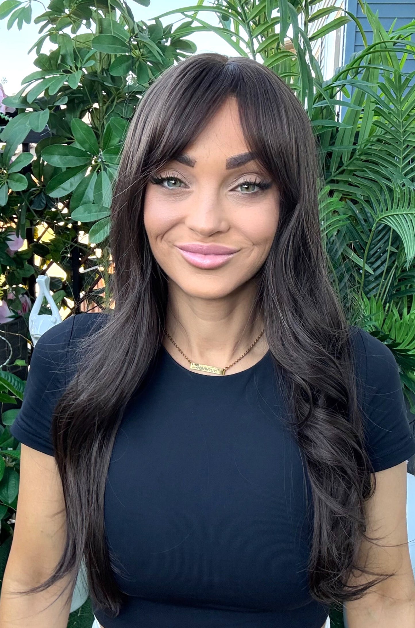Indie – Non-Lace Wig | 24” with Bangs + Soft Layers | Rich Brown image 0