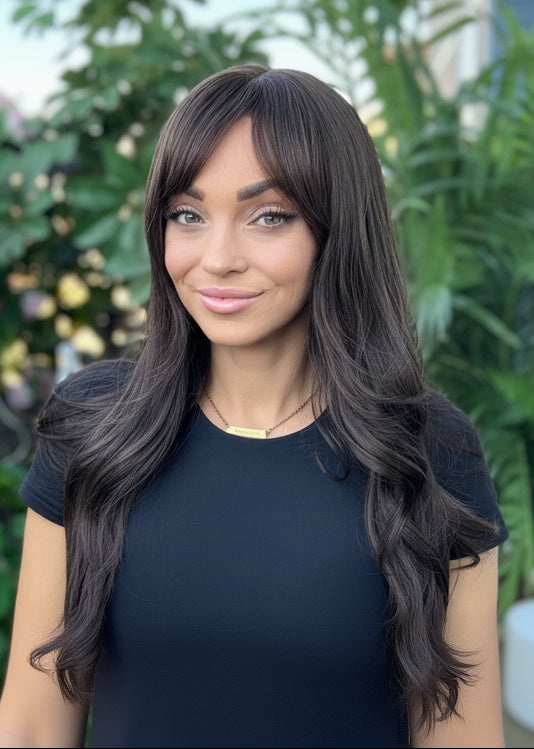 Indie – Non-Lace Wig | 24” with Bangs + Soft Layers | Rich Brown image 2