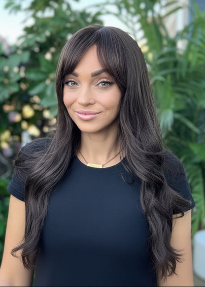 Indie – Non-Lace Wig | 24” with Bangs + Soft Layers | Rich Brown image 2