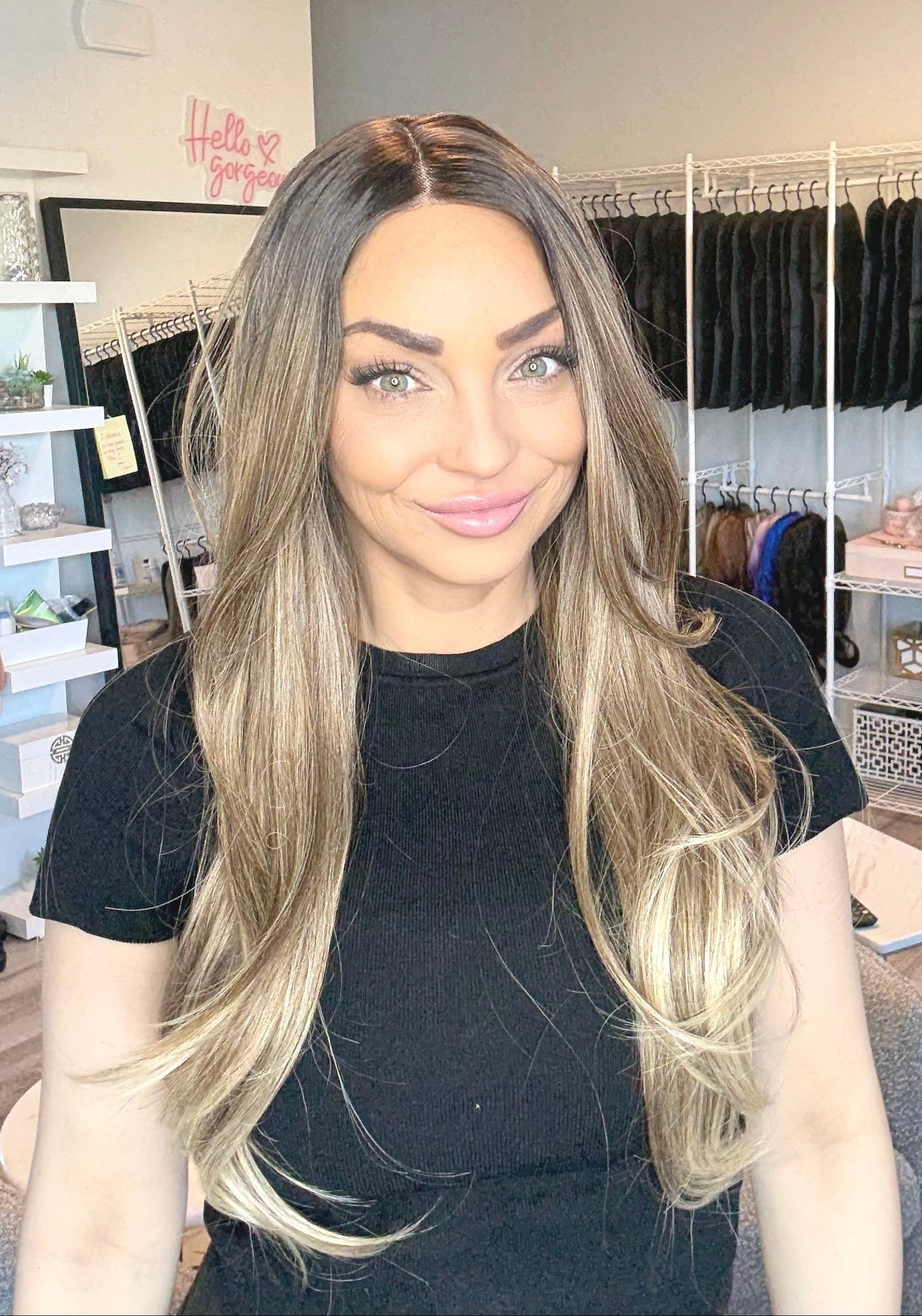 Kara - 28-Inch Dirty Blonde Ombré | T-Part Cap | Glueless & Customizable image 0