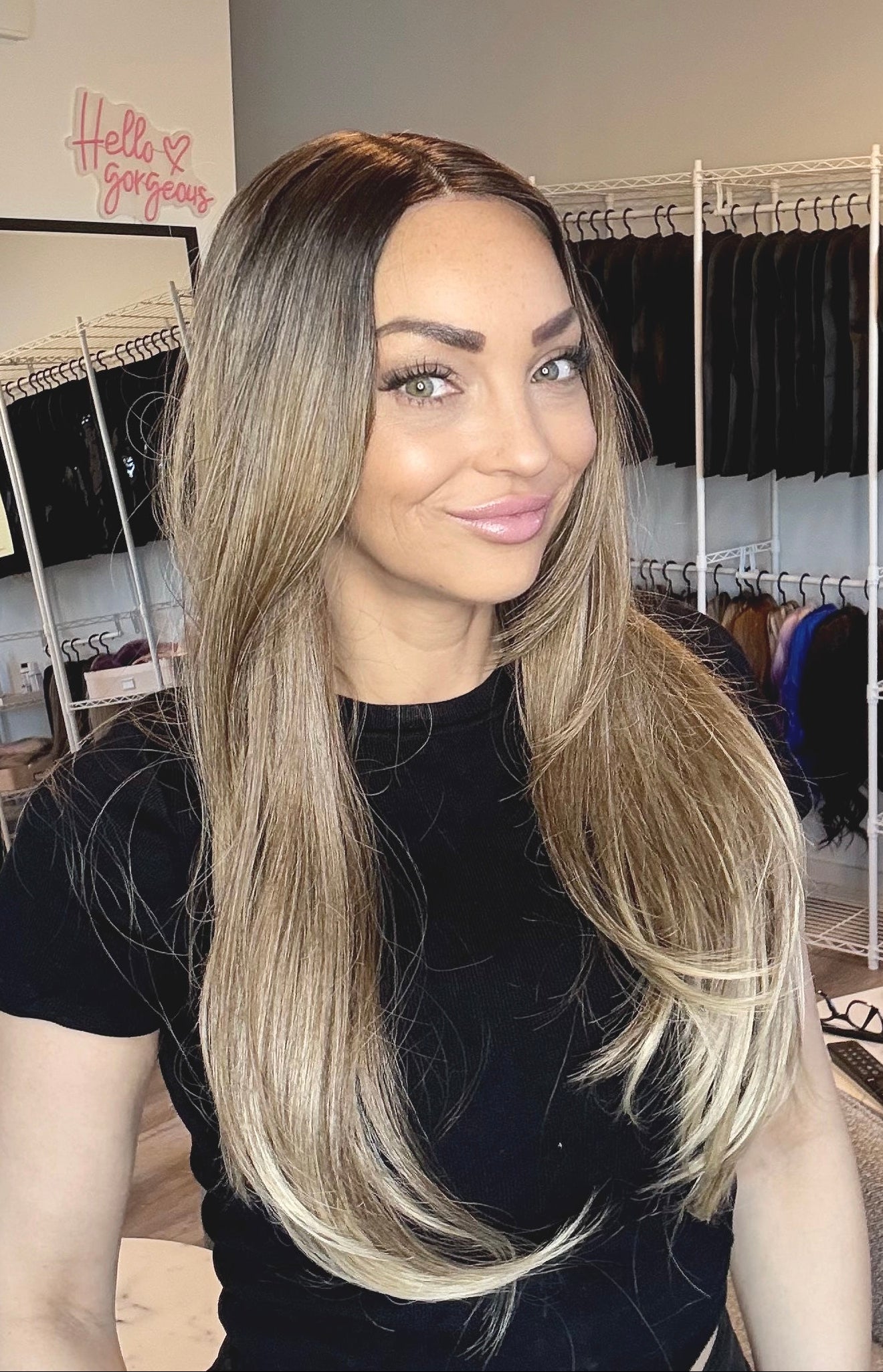 Kara - 28-Inch Dirty Blonde Ombré | T-Part Cap | Glueless & Customizable image 1