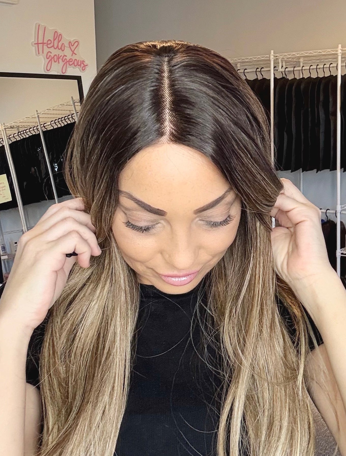 Kara - 28-Inch Dirty Blonde Ombré | T-Part Cap | Glueless & Customizable image 2