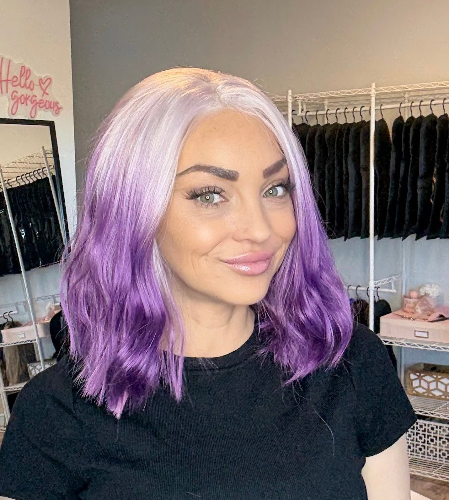 White & Purple & Pink Lace Front Wig