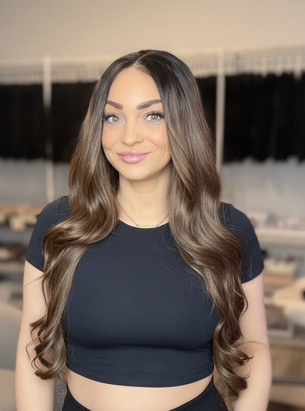 Long Brown Wig with Dark Roots 