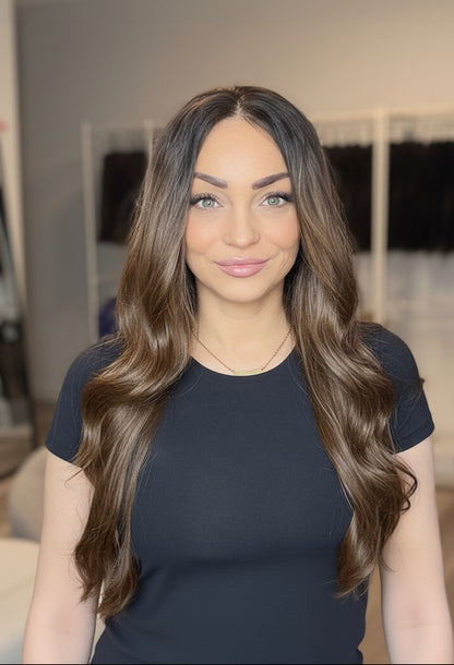 Long Brown Wig with Dark Roots 
