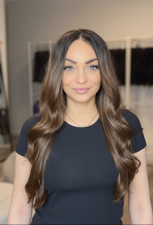 Long Brown Wig with Dark Roots 