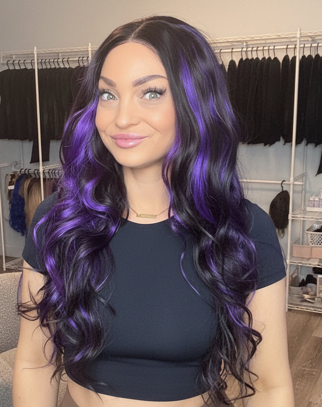 Black & Purple Curly Long Wig