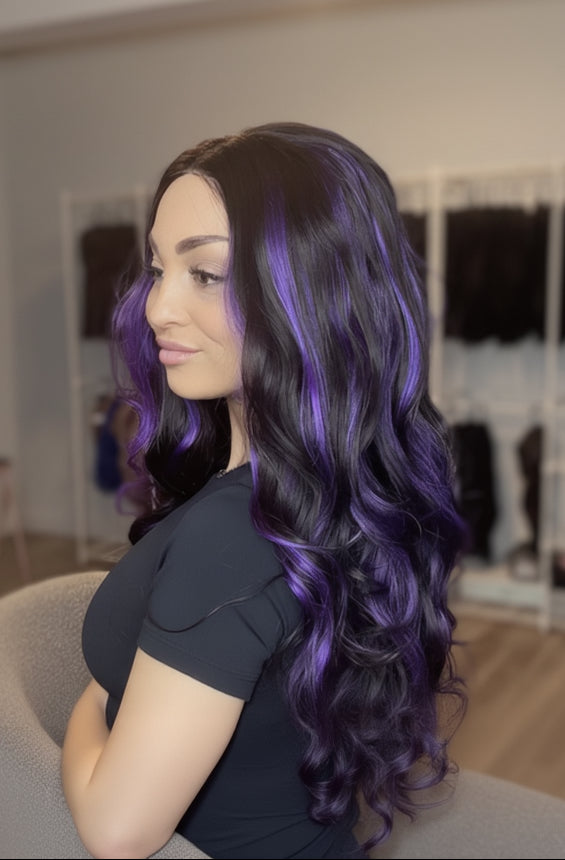 Black & Purple Curly Long Wig