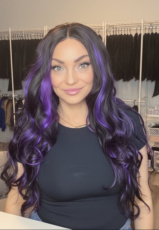 Black & Purple Curly Long Wig