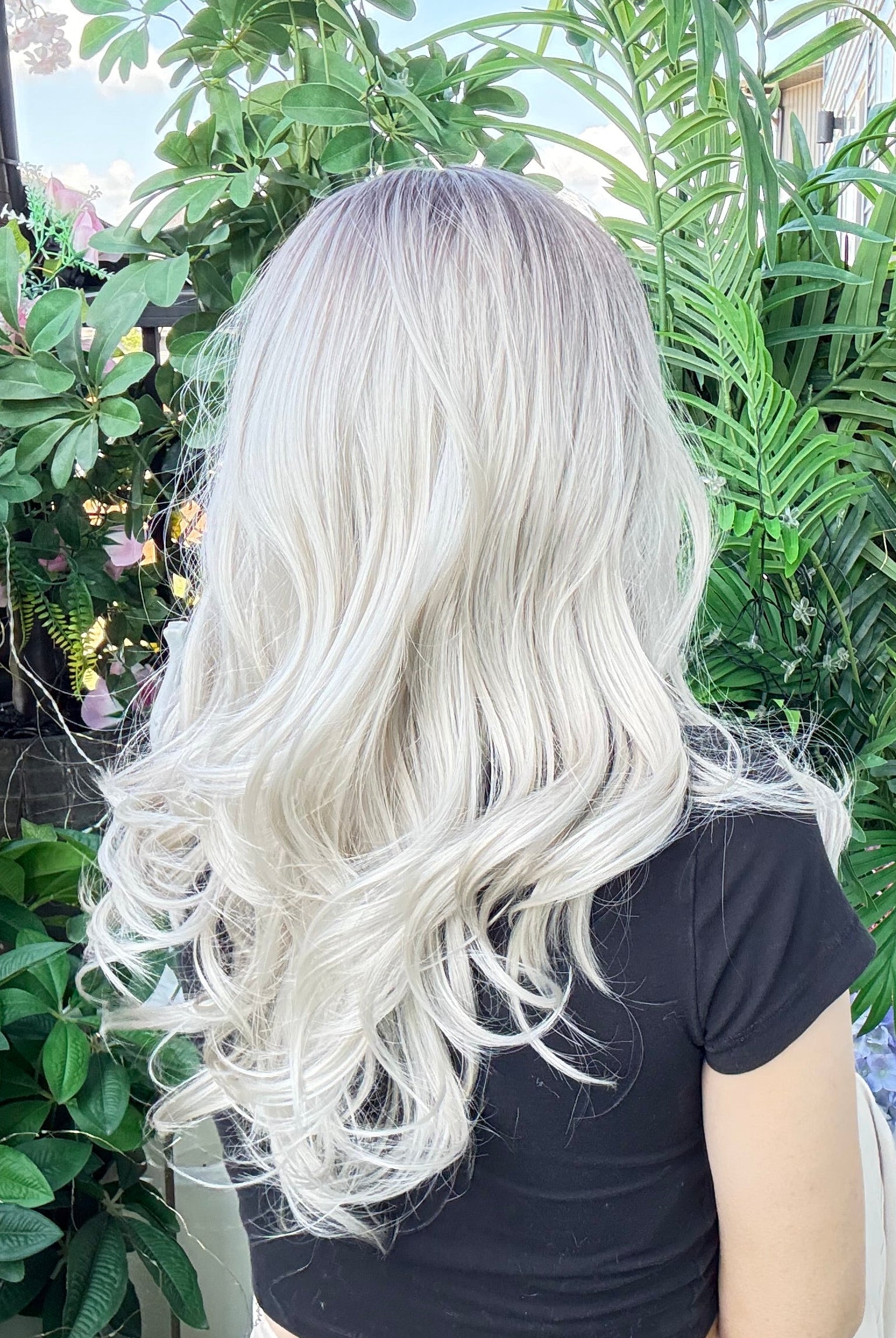 Ash Blonde Wig with Dark Brown Roots With Light Body Curl