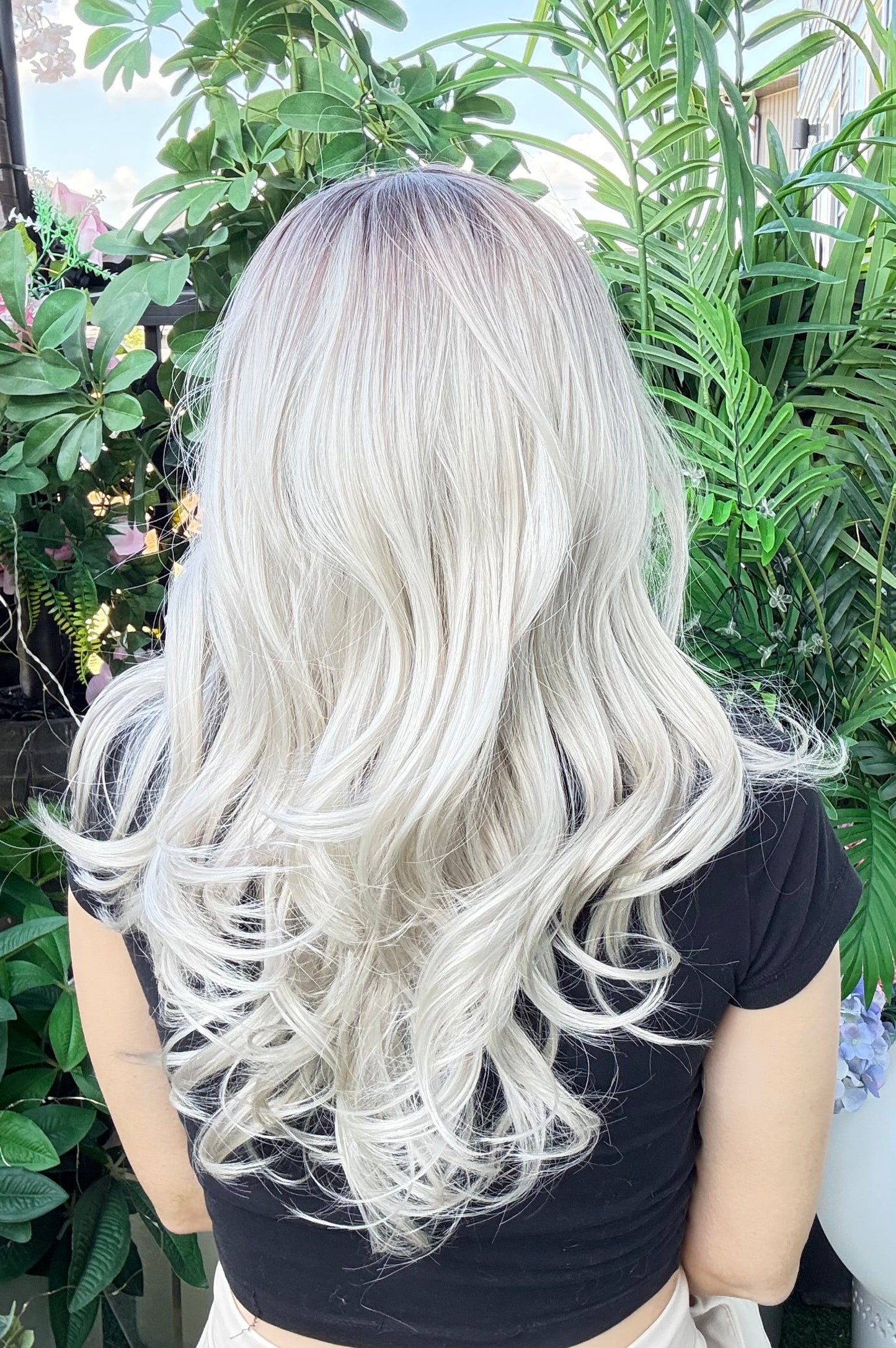 Ash Blonde Wig with Dark Brown Roots With Light Body Curl