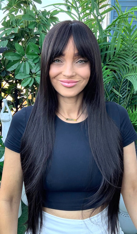 Raya - Non-Lace Wig | 29–30” Long Layers | Dark Brown/Soft Black image 0