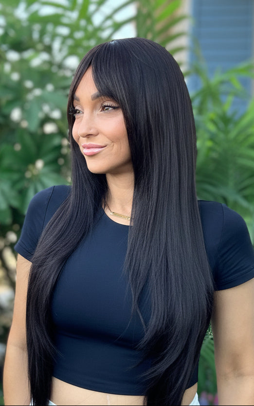 Raya - Non-Lace Wig | 29–30” Long Layers | Dark Brown/Soft Black image 4