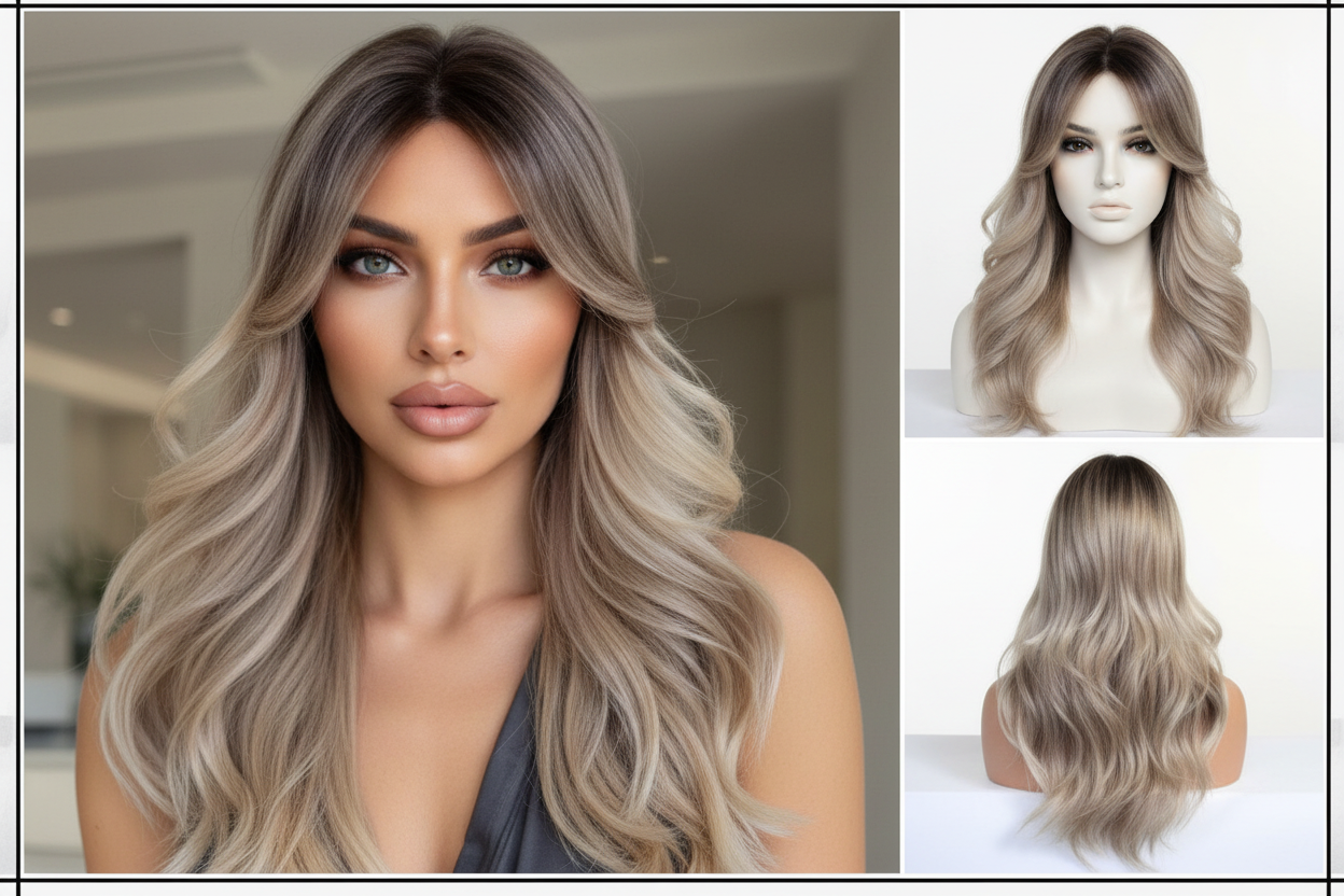 Rooted Beige Blonde Wig with Curtain Bangs | SWLC1261-4BL20