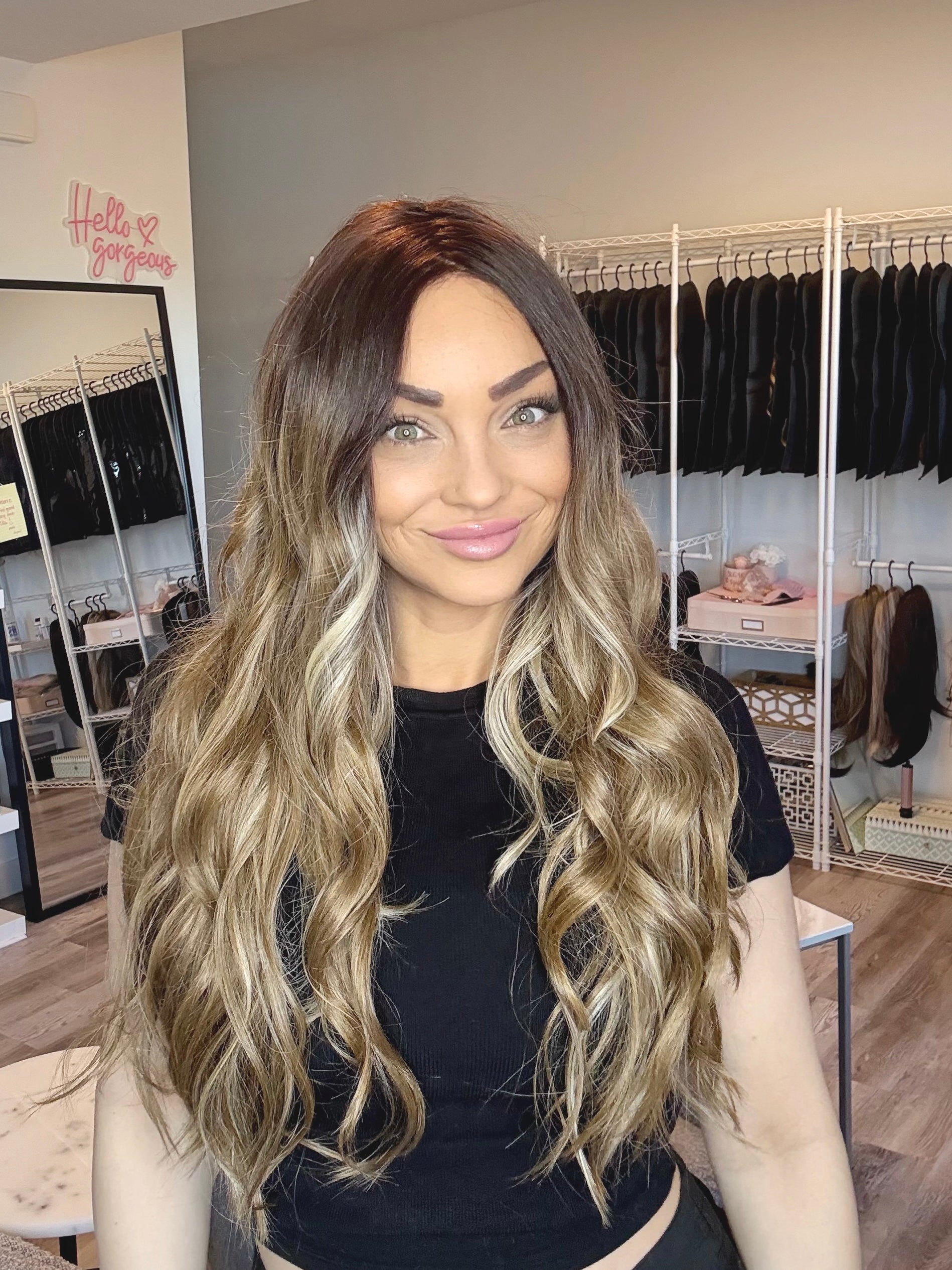 Cassidy - 30 Inch Dark Root to Dirty Blonde | Monofilament Wig | Glueless & C image 0