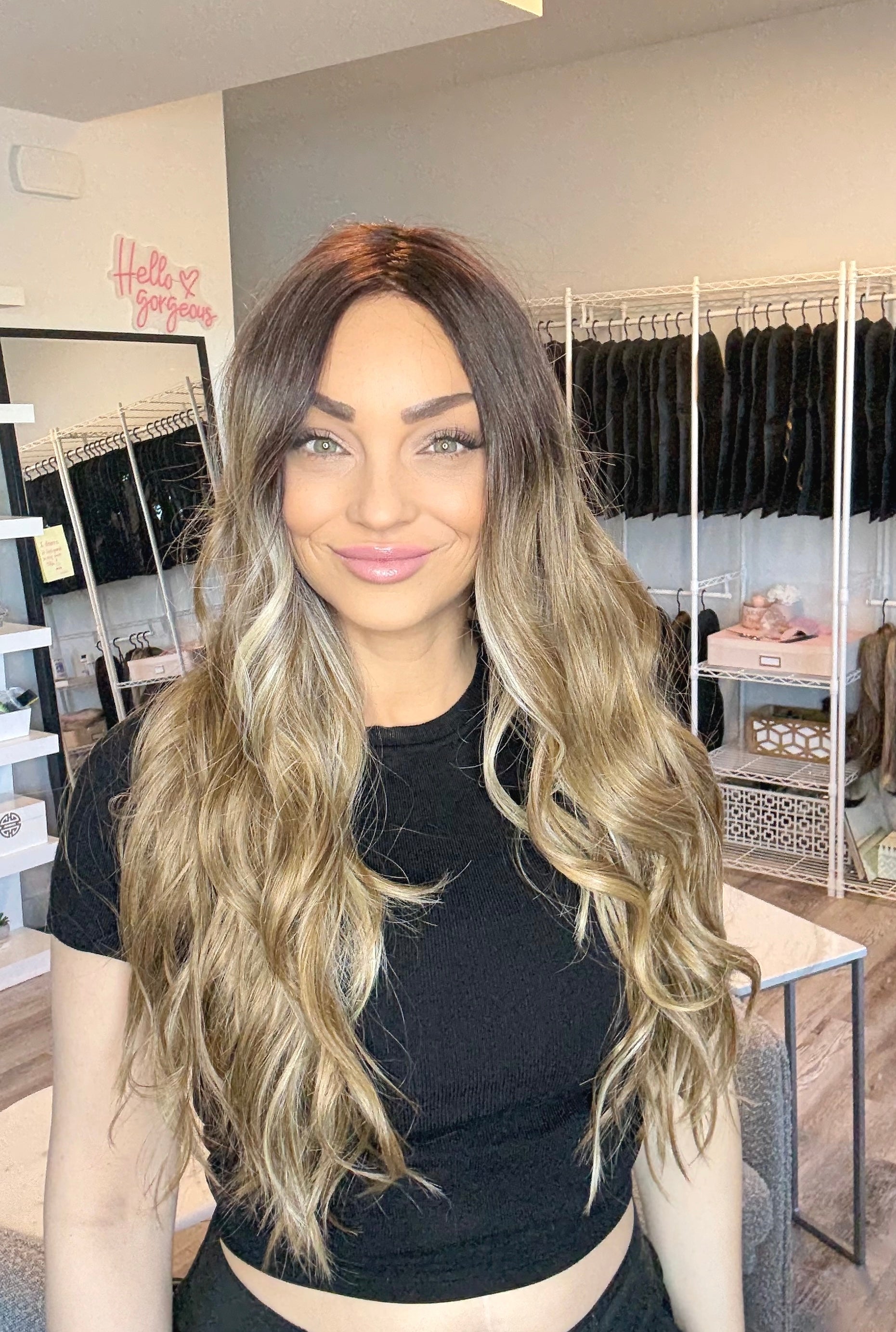 Cassidy - 30 Inch Dark Root to Dirty Blonde | Monofilament Wig | Glueless & C image 3