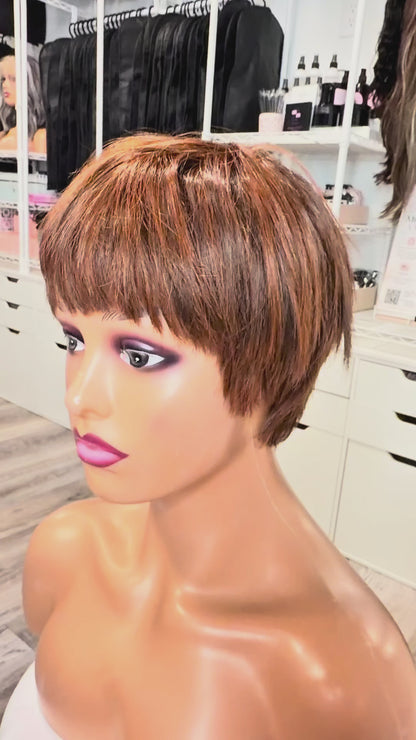 Wig Vault: “DG/ 15” -Short Brown-Copper Bob with Silk Top | Pre-Loved | Wigs Canada