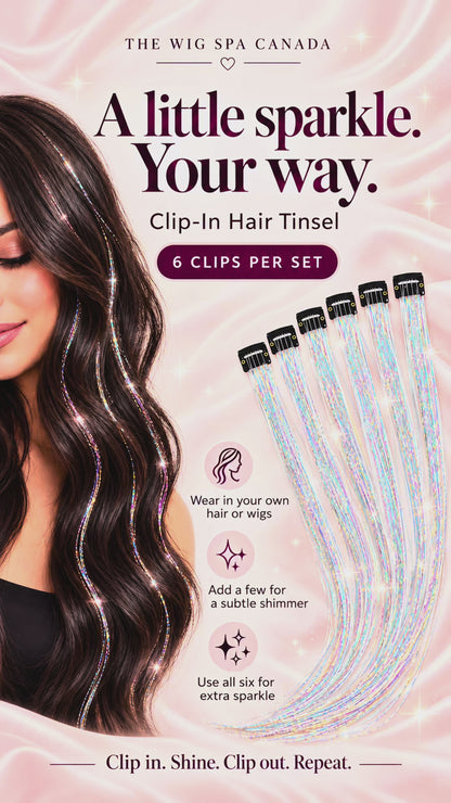 Clip-In Hair Tinsel - Silver Sparkle | 6-Pack | 20” | Wigs Canada
