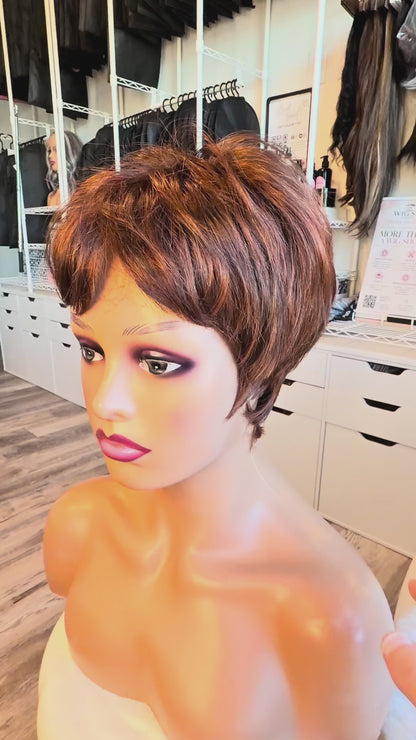 Wig Vault: “DG/ 5” — Short Brown Bob with Copper Tones | Pre-Loved | Wigs Canada