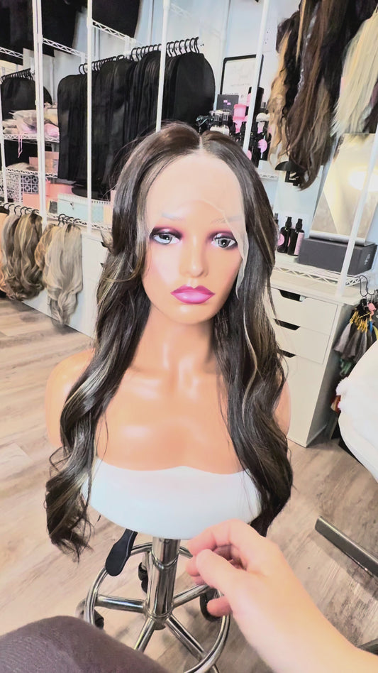 HF-30-1 | 27” Rich Brunette Highlighted 13×4 Lace Front Wig