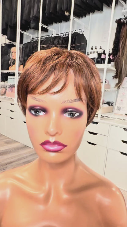 Wig Vault: “DG/16” - Short Brown Pixie Bob with Copper Tones | Pre-Loved | Wigs Canada