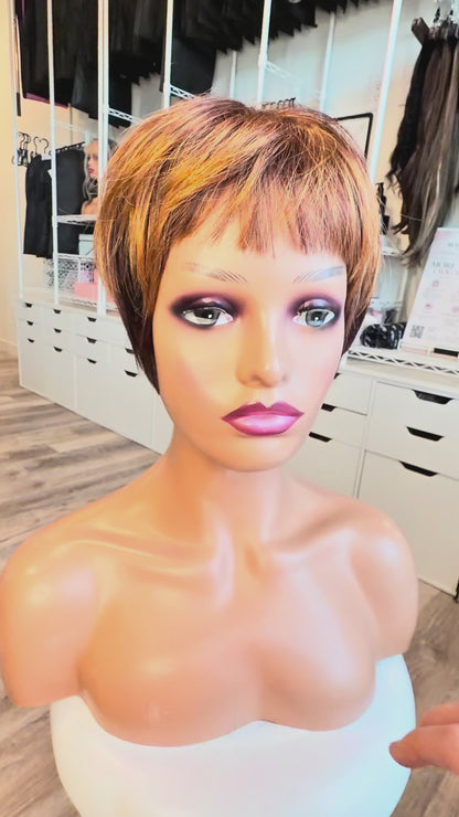 Wig Vault: “DG/ 10” - Short Brown Bob with Golden Copper Highlights | Tony of Beverly | Pre-Loved | Wigs Canada