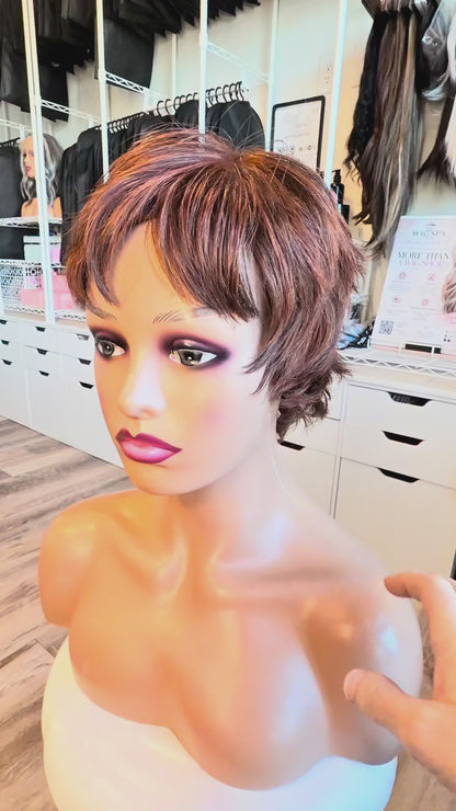 Wig Vault: “DG/ 8” - Short Brown-Copper Bob with Silk Top | Pre-Loved | Wigs Canada
