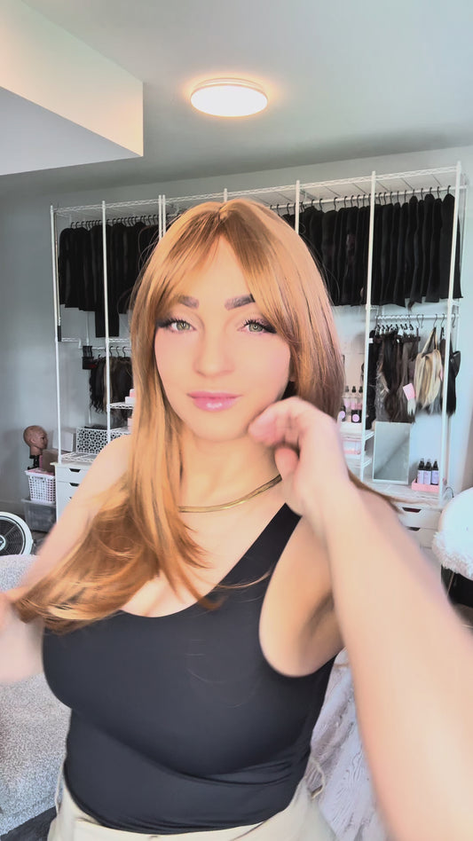 Ginger Layered Rooted Wig with Curtain Bangs | SWLC6344-8BL24